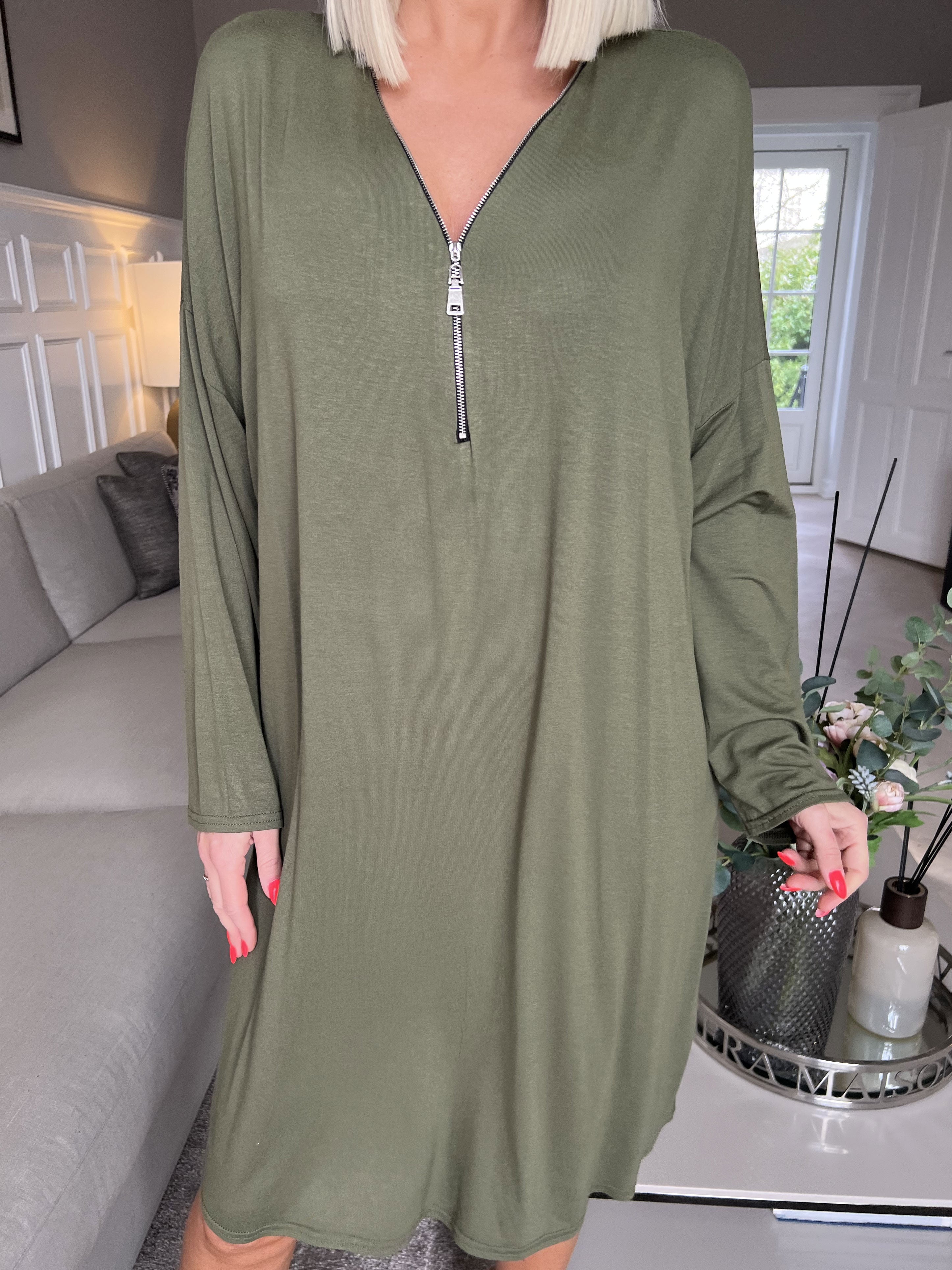 Lorenza plain - Tunika klänning i jersey med dragkedja